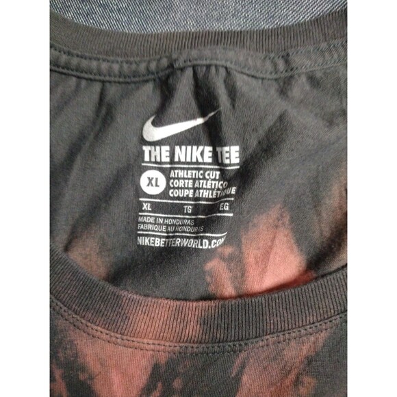 Nike OOAK Women's Grey Orange 🧡 Bleached Tie Dye Logo Athletic Cut Tee Shirt XL - Picture 5 of 7